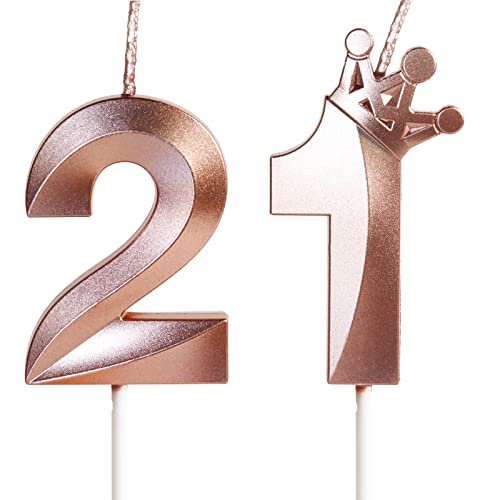 Geburtstagskerzen Zahlen21 mit Krone, 5cm 3D Roségold Geburtstagskerzen,Geburtstag Kerzen,Kerzen Geburtstag,Tortenaufsätze Kuchen Topper Dekoration Hochzeit Geburtstag Jubiläum Feier Lieferungen(21) von Yiran