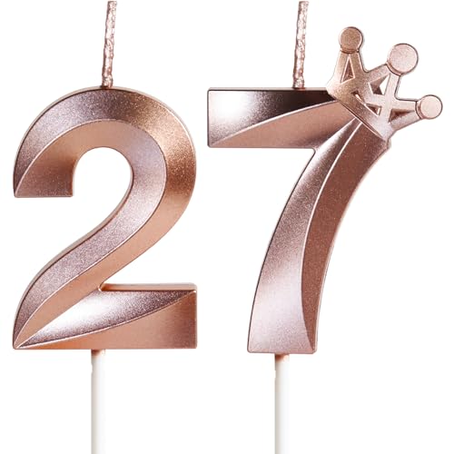 Geburtstagskerzen Zahlen27 mit Krone, 5cm 3D Roségold Geburtstagskerzen,Geburtstag Kerzen,Kerzen Geburtstag,Tortenaufsätze Kuchen Topper Dekoration Hochzeit Geburtstag Jubiläum Feier Lieferungen(27) von Yiran