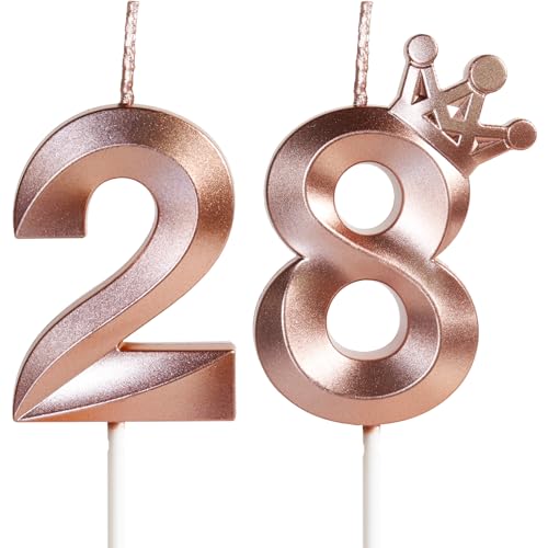 Geburtstagskerzen Zahlen28 mit Krone, 5cm 3D Roségold Geburtstagskerzen,Geburtstag Kerzen,Kerzen Geburtstag,Tortenaufsätze Kuchen Topper Dekoration Hochzeit Geburtstag Jubiläum Feier Lieferungen(28) von Yiran