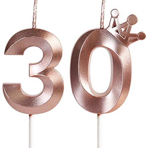 Geburtstagskerzen Zahlen30 mit Krone, 5cm 3D Roségold Geburtstagskerzen,Geburtstag Kerzen,Kerzen Geburtstag,Tortenaufsätze Kuchen Topper Dekoration Hochzeit Geburtstag Jubiläum Feier Lieferungen(30) von Yiran