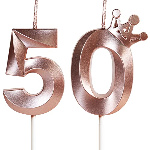 Geburtstagskerzen Zahlen50 mit Krone, 5cm 3D Roségold Geburtstagskerzen,Geburtstag Kerzen,Kerzen Geburtstag,Tortenaufsätze Kuchen Topper Dekoration Hochzeit Geburtstag Jubiläum Feier Lieferungen(50) von Yiran