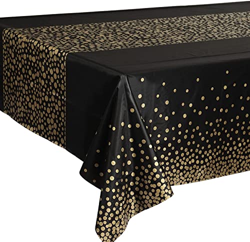 Schwarz und Gold Party Tischdecke Einweg für Rechteck Tisch, Gold Dot Confetti Geburtstag Tischdecke, für Baby Shower, Jungen Geburtstag, Jahrestag, Single Party, Tea Party, Hochzeit 137cm x 274cm von Yiran