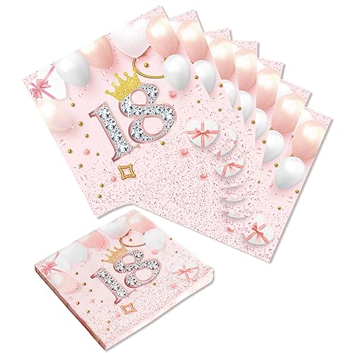 Servietten 18 Geburtstag, 20Stk Servietten Rosa Weiß 33cm x 33cm Papierservietten für Frau Mädchen Geburtstags Kindergeburtstag Deko Party Supplies Tischdekoration von Yiran