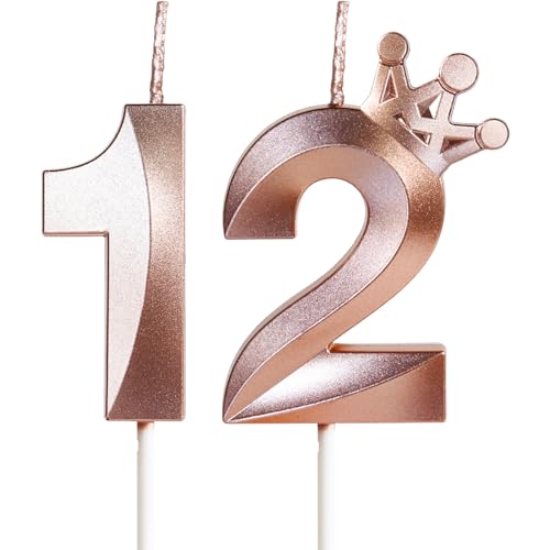 Yiran 12er-Pack 5cm 3D Roségold Geburtstagskerzen mit Krone, Ziffern 1 und 2, Aluminium, Unparfümiert, Indoor, Kuchen Topper Dekoration für Geburtstage, Hochzeiten, Jubiläen, Feiern Yiran 12er-Pack 5cm 3D Roségold Geburtstagskerzen mit Krone, Ziffern 1 und 2, Aluminium, Unparfümiert, Indoor, Kuchen Topper Dekoration für Geburtstage, Hochzeiten, Jubiläen, Feiern von Yiran