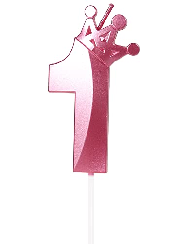 Yiran Geburtstagskerze Zahlen 1, 8cm Rosa Geburtstagskerzen mit Krone, Kerze Geburtstag, Geburtstag Kerze, Tortendeko Geburtstag, Kuchendeko Geburtstag, Geburtstagskerzen für Geburtstagsdeko, Nummer 1 von Yiran