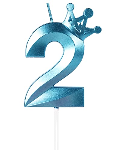 Yiran Geburtstagskerze Zahlen 2, 8cm Blau Geburtstagskerzen mit Krone, Kerze Geburtstag, Geburtstag Kerze, Tortendeko Geburtstag, Kuchendeko Geburtstag, Geburtstagskerzen für Geburtstagsdeko, Nummer 2 von Yiran