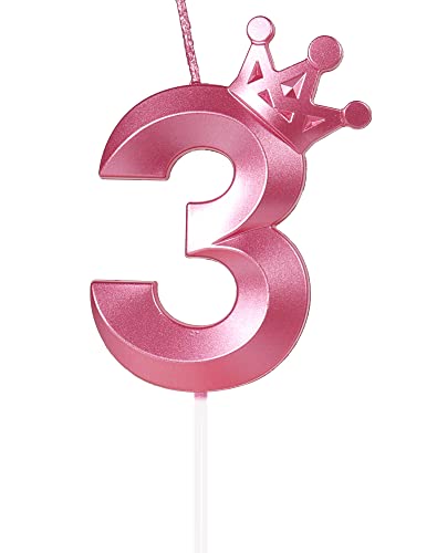 Yiran Geburtstagskerze Zahlen 3, 8cm Rosa Geburtstagskerzen mit Krone, Kerze Geburtstag, Geburtstag Kerze, Tortendeko Geburtstag, Kuchendeko Geburtstag, Geburtstagskerzen für Geburtstagsdeko, Nummer 3 von Yiran