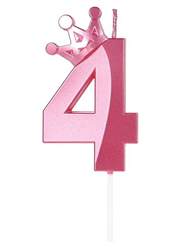 Yiran Geburtstagskerze Zahlen 4, 8cm Rosa Geburtstagskerzen mit Krone, Kerze Geburtstag, Geburtstag Kerze, Tortendeko Geburtstag, Kuchendeko Geburtstag, Geburtstagskerzen für Geburtstagsdeko, Nummer 4 von Yiran