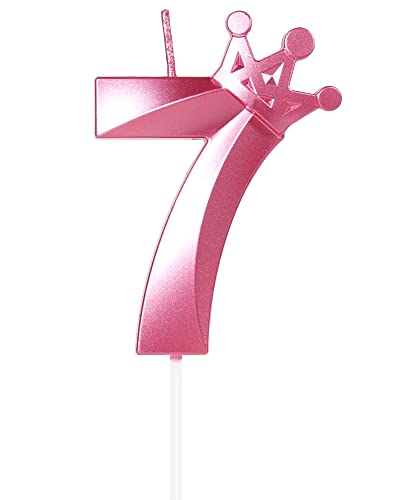 Yiran Geburtstagskerze Zahlen 7, 8cm Rosa Geburtstagskerzen mit Krone, Kerze Geburtstag, Geburtstag Kerze, Tortendeko Geburtstag, Kuchendeko Geburtstag, Geburtstagskerzen für Geburtstagsdeko, Nummer 7 von Yiran