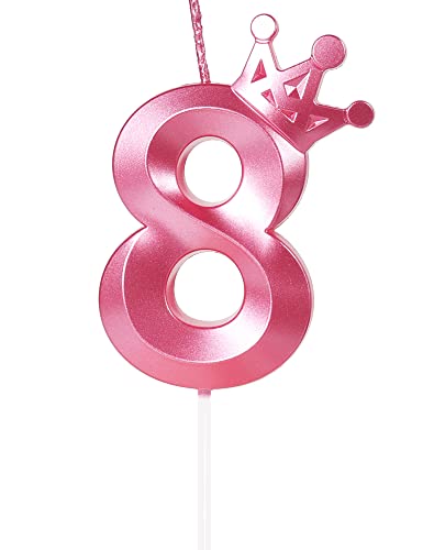 Yiran Geburtstagskerze Zahlen 8, 8cm Rosa Geburtstagskerzen mit Krone, Kerze Geburtstag, Geburtstag Kerze, Tortendeko Geburtstag, Kuchendeko Geburtstag, Geburtstagskerzen für Geburtstagsdeko, Nummer 8 von Yiran