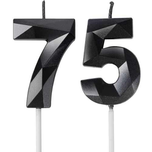 Yiran Geburtstagskerzen Zahl 75 Schwarz - Schwarze Kerzen 3D Kerzen für Frauen Männer Geburtstagstorten, Kerzen zum 75 Geburtstagsdeko (Nummer 75 Kerze, Tortenkerzen) Geburtstagsparty, Feier von Yiran
