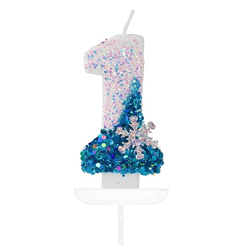 Yiran Geburtstagskerzen Zahlen, 3D Blue White Frozen mit Schneeflocke Geburtstagskerzen,Geburtstag Kerzen,Tortendeko Geburtstag,Kuchendeko Geburtstag,Geburtstagskerzen für Geburtstagsdeko (Nummer1) von Yiran