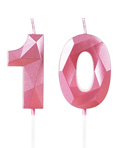 Yiran Geburtstagskerzen Zahlen 10, 5cm 3D Rosa Geburtstagskerzen, Kerzen Geburtstag, Geburtstag Kerzen, Tortendeko Geburtstag, Kuchendeko Geburtstag, Geburtstagskerzen für Geburtstagsdeko, Nummer 10 von Yiran