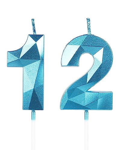 Yiran Geburtstagskerzen Zahlen 12, 5cm 3D Blau Geburtstagskerzen, Kerzen Geburtstag, Geburtstag Kerzen, Tortendeko Geburtstag, Kuchendeko Geburtstag, Geburtstagskerzen für Geburtstagsdeko, Nummer 12 von Yiran