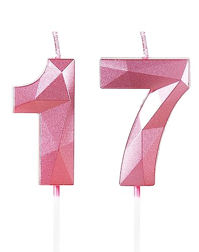 Yiran Geburtstagskerzen Zahlen 17, 5cm 3D Rosa Geburtstagskerzen, Kerzen Geburtstag, Geburtstag Kerzen, Tortendeko Geburtstag, Kuchendeko Geburtstag, Geburtstagskerzen für Geburtstagsdeko, Nummer 17 von Yiran