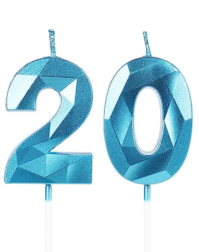 Yiran Geburtstagskerzen Zahlen 20, 5cm 3D Blau Geburtstagskerzen, Kerzen Geburtstag, Geburtstag Kerzen, Tortendeko Geburtstag, Kuchendeko Geburtstag, Geburtstagskerzen für Geburtstagsdeko, Nummer 20 von Yiran