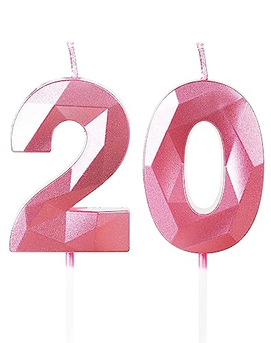 Yiran Geburtstagskerzen Zahlen 20, 5cm 3D Rosa Geburtstagskerzen, Kerzen Geburtstag, Geburtstag Kerzen, Tortendeko Geburtstag, Kuchendeko Geburtstag, Geburtstagskerzen für Geburtstagsdeko, Nummer 20 von Yiran