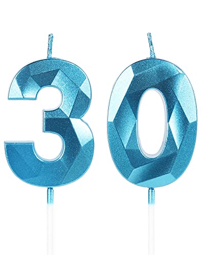 Yiran Geburtstagskerzen Zahlen 30, 5cm 3D Blau Geburtstagskerzen, Kerzen Geburtstag, Geburtstag Kerzen, Tortendeko Geburtstag, Kuchendeko Geburtstag, Geburtstagskerzen für Geburtstagsdeko, Nummer 30 von Yiran