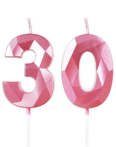 Yiran Geburtstagskerzen Zahlen 30, 5cm 3D Rosa Geburtstagskerzen, Kerzen Geburtstag, Geburtstag Kerzen, Tortendeko Geburtstag, Kuchendeko Geburtstag, Geburtstagskerzen für Geburtstagsdeko, Nummer 30 von Yiran