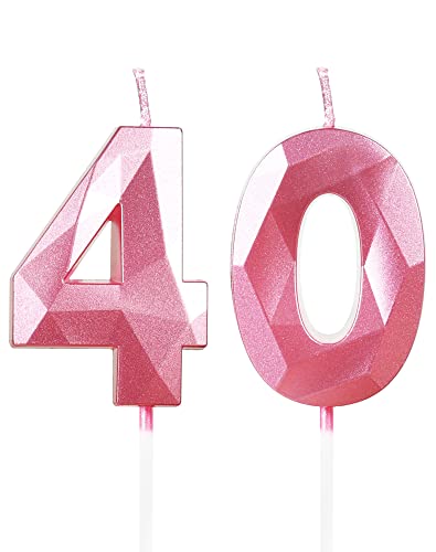 Yiran Geburtstagskerzen Zahlen 40, 5cm 3D Rosa Geburtstagskerzen, Kerzen Geburtstag, Geburtstag Kerzen, Tortendeko Geburtstag, Kuchendeko Geburtstag, Geburtstagskerzen für Geburtstagsdeko, Nummer 40 von Yiran