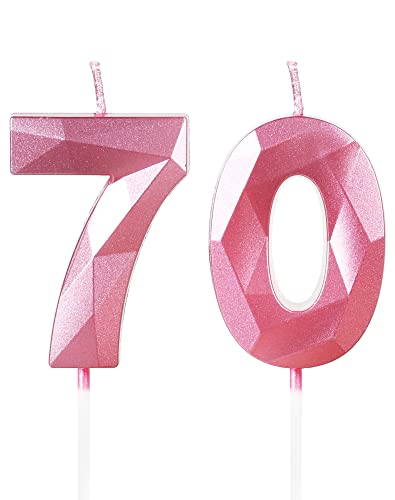 Yiran Geburtstagskerzen Zahlen 70, 5cm 3D Rosa Geburtstagskerzen, Kerzen Geburtstag, Geburtstag Kerzen, Tortendeko Geburtstag, Kuchendeko Geburtstag, Geburtstagskerzen für Geburtstagsdeko, Nummer 70 von Yiran