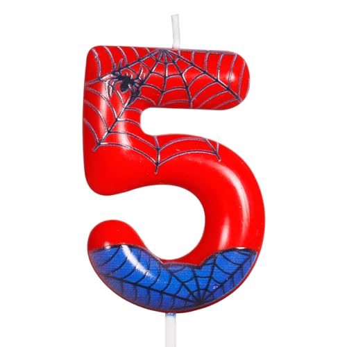 Spiderman Geburtstagskerzen Zahlen 5,3D Geburtstagskerzen Schwarz Rot Spider,Cake Topper Superhelden Kinder Party Kuchen Dekoration Party Geburtstag für Jungen Jubiläum von Yiran