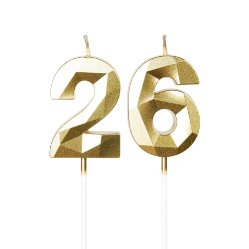 Yiran Kerzen zum 26. Geburtstag, Zahl 26, goldene Kerzen, Geburtstagskerze für Kuchen, Happy Birthday Kerze, Tortenaufsatz, Dekorationen für Geburtstagsparty, Hochzeitstag, Feier Supplies Yiran Kerzen zum 26. Geburtstag, Zahl 26, goldene Kerzen, Geburtstagskerze für Kuchen, Happy Birthday Kerze, Tortenaufsatz, Dekorationen für Geburtstagsparty, Hochzeitstag, Feier Supplies von Yiran