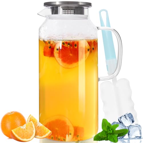 Yirilan 2 Liter 71 Unzen Karaffe,Glaskaraffe,Glaskanne,Wasserkaraffe mit Deckel,Karaffe Glas mit Deckel,Wasserkrug,Glaskrug,Wasser Karaffen, Transparent von Yirilan