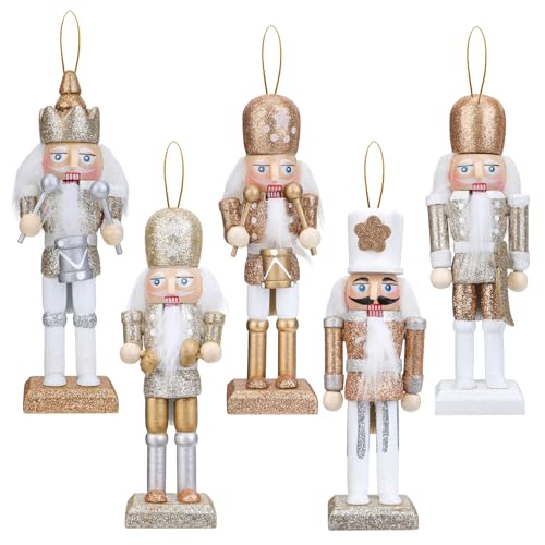 5 Stück Weihnachts Nussknacker Soldaten, 13 cm großes Nussknacker Ornament Set aus Holz, Nussknacker Figuren Weihnachtsdekoration für Weihnachten, Zuhause, Weihnachtsbaum, Party, Hängeornamente von Yirochan