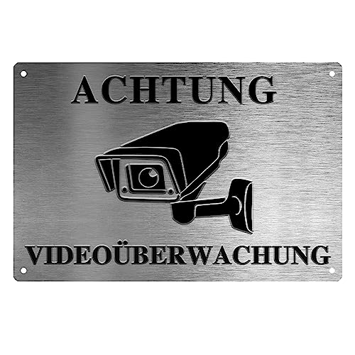 "Warning, 24h Video Surveillance - Private Property No Trespassing!" Videoüberwachungsschild, 20x30cm Schilder, rostfreies Aluminium (DE silber 2329) von Yiruhe