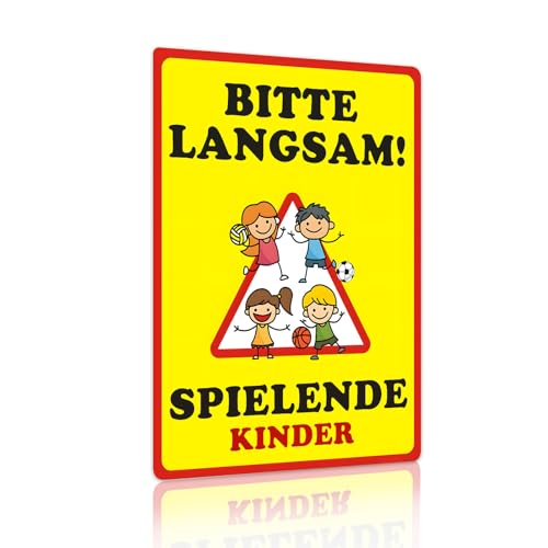 "BITTE LANGSAM SPIELENDE KINDER" Kinderspielplatz-Warnschild für den Außenbereich, Bitte Vorsicht Langsamfahr schild Warnschild（2412） von Yiruhe