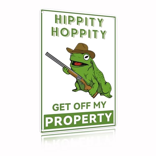 "Hippity Hoppity Get Off My Property" Lustiger Frosch, der Fremde warnt, mit einem Lächeln zu gehen, Terrassendekoration für draußen, Raumdekoration 20x30cm（2427） von Yiruhe