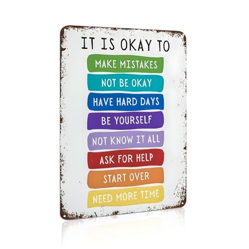 "It's Okay to Not Be Okay" Vintage Tin Metal Sign Poster Motivational Kids Art Classroom Posters Quotes Be Yourself Wall Art 8x12 Inch Suitable for Home Bar Cafe Office Wall Decor (25116) von Yiruhe