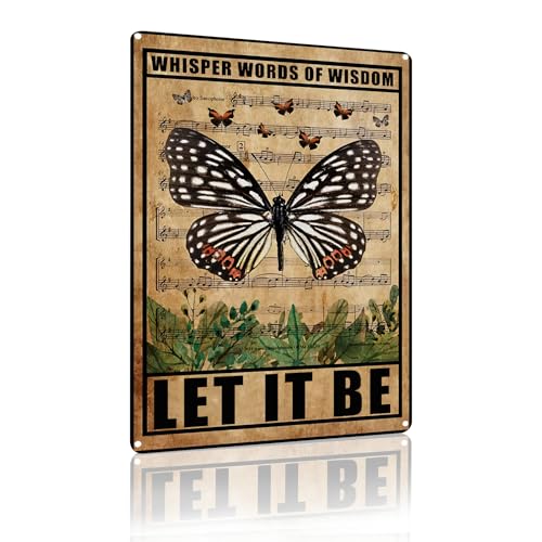 Let It Be Metal Tin Sign Wall Decor Retro Whisper Words of Wisdom Butterflies Art Signs for Home Office Bedroom Decor 8 x 12 in (25123) von Yiruhe