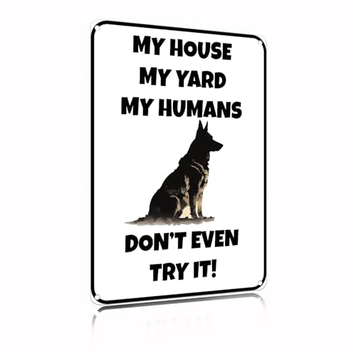 "My House My Humans" German Shepherd Vintage Metallschild Deutscher Dekorative Wandkunst für Terrassen oder Zäune im Freien 20 x 30cm (2442) von Yiruhe