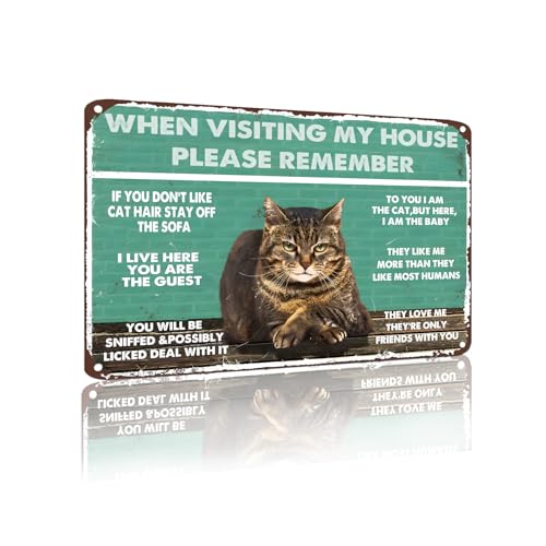 "WHEN VISITING MY HOUSE PLEASE REMEMBER" Vintage dekorative Wand Katze Kunstwerk Zinn Metall Wand Poster Dekoration 20x30cm (2447) von Yiruhe