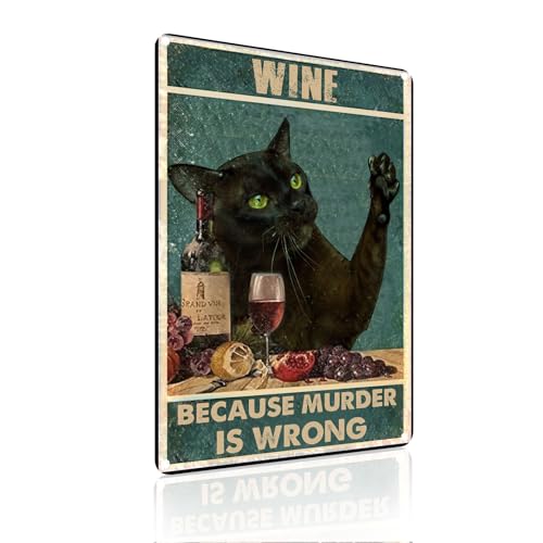 Yiruhe "Wine Because Murder Is Wrong Vintage Aluminium Metall Schild Katze trinken, Wohnzimmer, Wohndekoration, Café, Bar, Shop, Club Wanddekoration, 20x30cm (2356) von Yiruhe