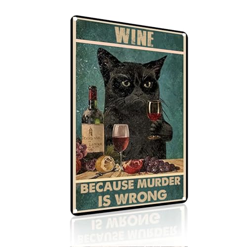 Yiruhe "Wine Because Murder Is Wrong Vintage Aluminium Metall Schild Katze trinken, Wohnzimmer, Wohndekoration, Café, Bar, Shop, Club Wanddekoration, 20x30cm (2357) von Yiruhe