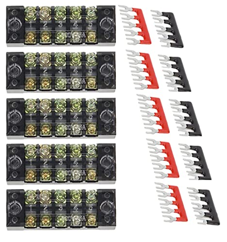 15 Stücke (5 Sets) Zweireihig 5 Position Schraubbarriere Terminal Block 600 V 15A + 400 V 15A 5 Positionen Pre Isolierte Terminal Barrier Strip Rot/Schwarz von Yisanba