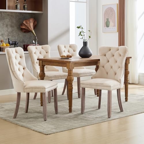 Esszimmerstühle 4er Set Modern Gepolsterter Samt Esszimmerstuhl Küche Lounge Stühle mit Gebürsteten Holzbeinen für Esszimmer Wohnzimmer (Beige) von Yiscase
