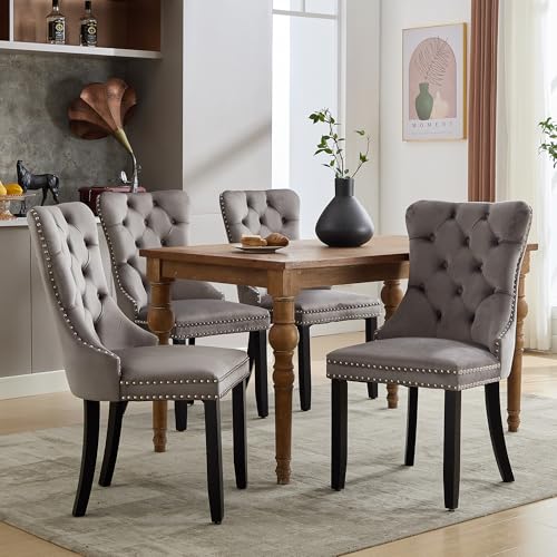 Esszimmerstühle 4er Set Modern Gepolsterter Samt Esszimmerstuhl Küche Lounge Stühle mit Gebürsteten Holzbeinen für Esszimmer Wohnzimmer (Grau) von Yiscase