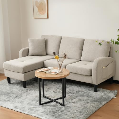 L-Form Ecksofa mit Chaiselongue - 3-Sitzer Modulares Sofa (166 x 118 x 77 cm), atmungsaktive Baumwoll-Leinen-Polsterung, Kunststoffbeine, ideal für Wohnzimmer, Flat-Pack für Wohnung (Beige) von Yiscase