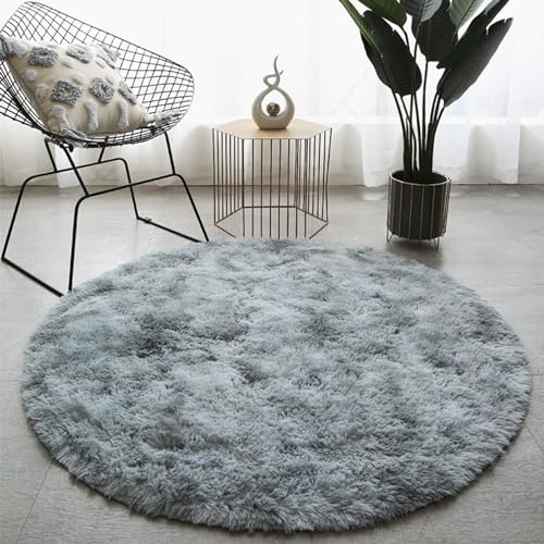 Yishengwan Hochflor Teppich Rund Wohnzimmer Shaggy Teppich Soft Langflor Teppich für Kinderzimmer, Schlafzimmer Wasser Grau 40 cm von Yishengwan