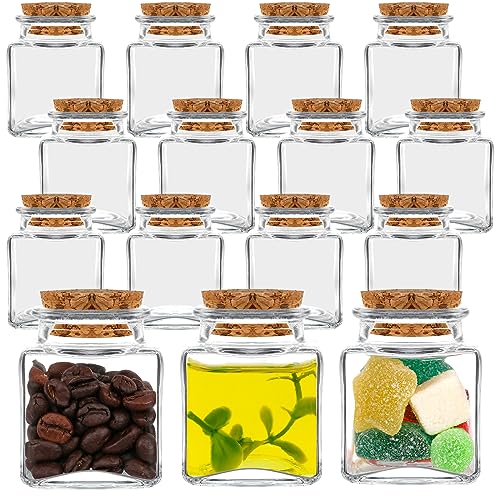Yishik Quadratische Glasflaschen mit Korkverschluss, 50 ml, 15 Stück, kleine Vorratsgläser für Gewürze, Einmachglas für Perlen, Süßigkeiten, Kunsthandwerk oder Dekorationen von Yishik