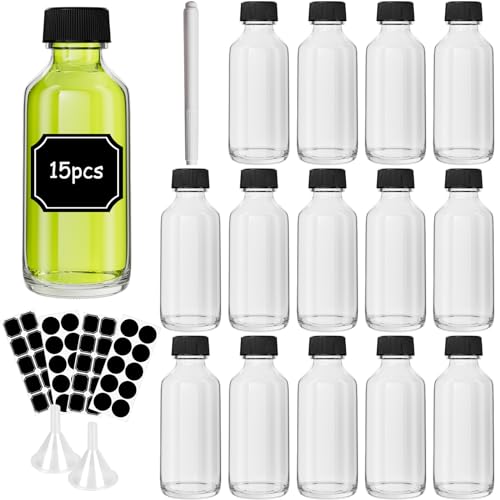 Yishik Schnapsflaschen aus klarem Glas mit Trichter, 60 ml, 15 Stück, für Party, Hochzeit oder Getränke, 60 ml von Yishik