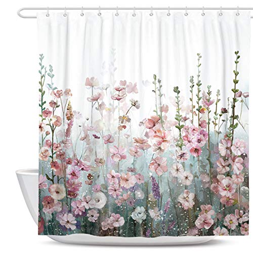 Badezimmer-Duschvorhang mit Blumenmuster und 12 Klettverschlüssen, wasserdichter Duschvorhang, 120 x 280 cm (47 x 110 in) von Yishui Art