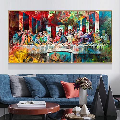 Berühmter Maler Da Vinci's Last Supper Graffiti Art Poster Leinwand Gemälde Wandbild Klassische Wohnzimmer Dekoration 50x100cm(20x39in) Rahmenlos von Yishui Art