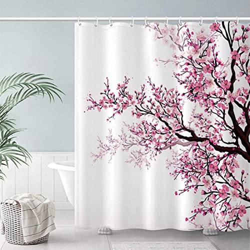 Floral Cherry Blossom Duschvorhang Badezimmer Sakura Plum Flower Bath Bathtub Decor Wasserdichter Stoff Maschinenwaschbar 180x300cm(71x118in) von Yishui Art