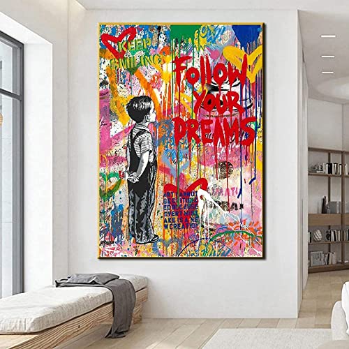 Graffiti Street Art von Banksy Dream Poster und Drucke Abstrakte Pop Art Leinwand Gemälde an der Wand Kunst Bild Wohnkultur 40x50cm (16x20in) interner Rahmen von Yishui Art