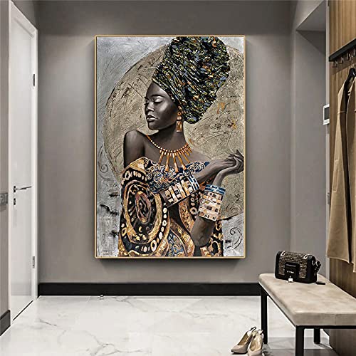 Yishui Art Kunstwerk auf Leinwand African Black Woman Graffiti Kunst Poster und Drucke Abstrakte Mädchen Gemälde Wandkunst Bilder Dekor 60x80cm Rahmenlos von Yishui Art